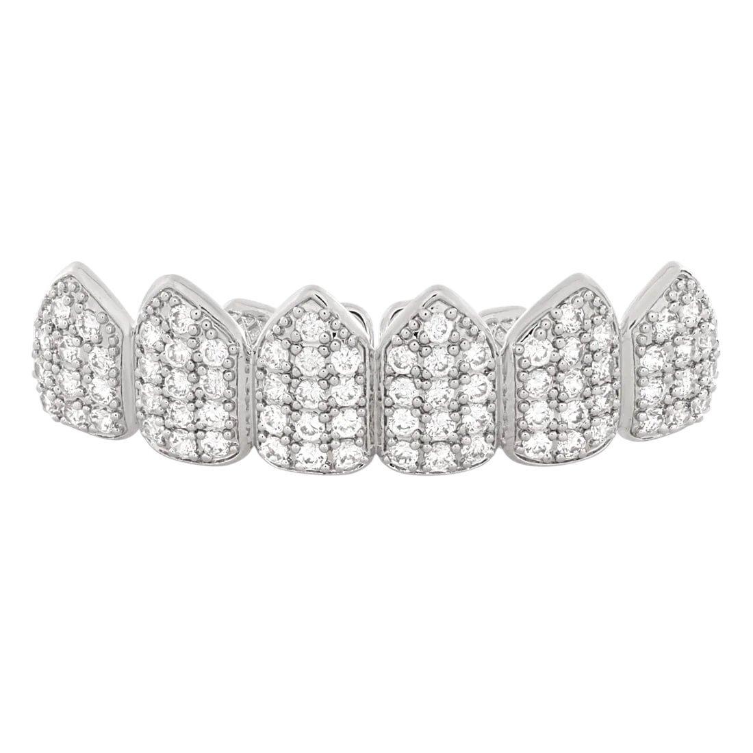 King Ice Iced Studded Grillz - White Gold - WHITE GOLD